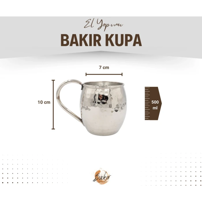 BAKIR KUPA BARDAK TOMBUL ÇEKİÇ DÖVME MODEL GÜMÜŞ RENK