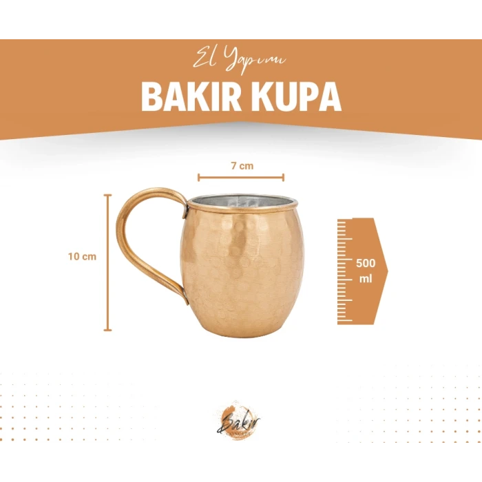 BAKIR KUPA BARDAK TOMBUL MODEL ÇEKİÇ DÖVME MAT BAKIR RENK (2Lİ)