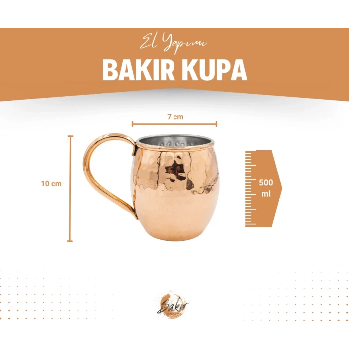 BAKIR KUPA BARDAK TOMBUL MODEL ÇEKİÇ DÖVME PARLAK BAKIR RENK