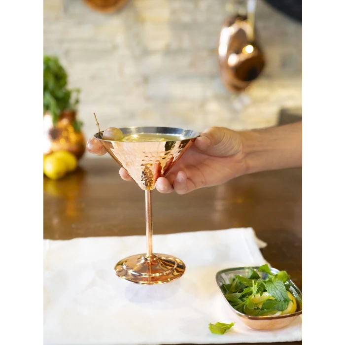 Bakır Kadeh Martini Model Çekiç Dövme Parlak Bakır Renk 2li