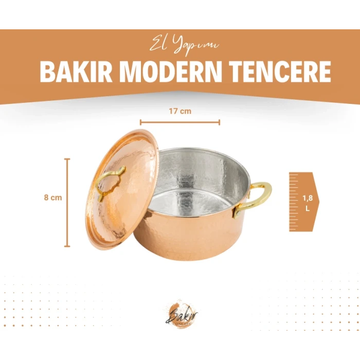 BAKIR MODERN TENCERE DERİN MODEL 17 CM BAKIR RENK