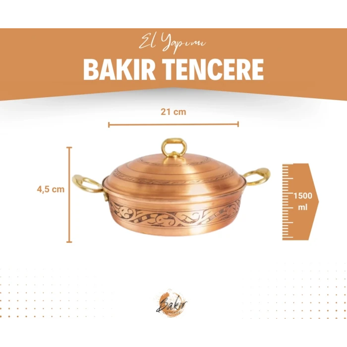 BAKIR PİLAV TENCERESİ OYMA NAKIŞ İŞLEME MAT BAKIR RENK 21 CM
