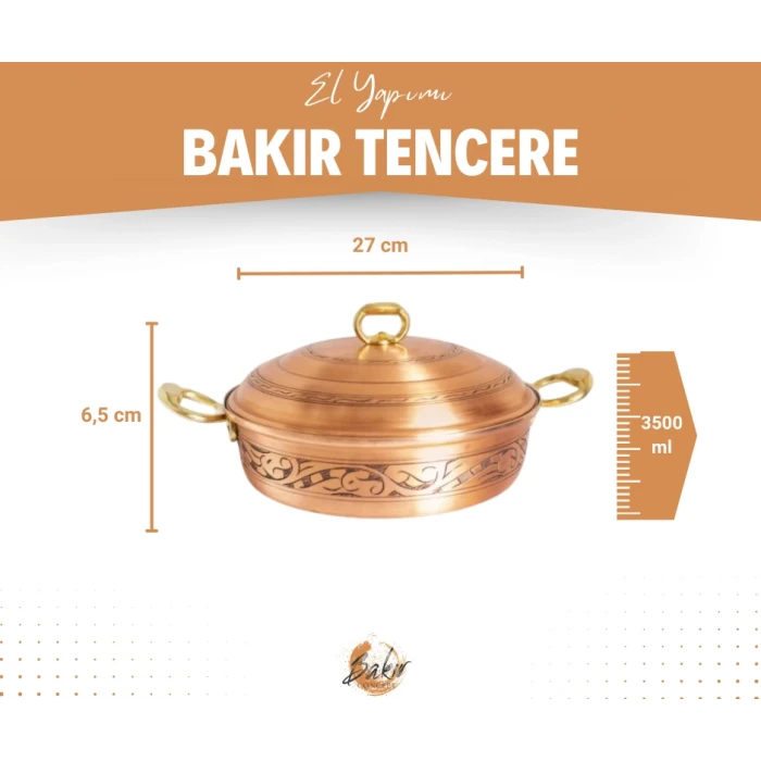 BAKIR PİLAV TENCERESİ OYMA NAKIŞ İŞLEME MAT BAKIR RENK 27 CM