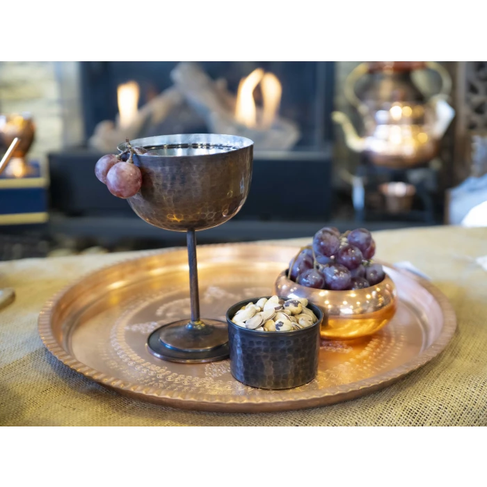 BAKIR ŞARAP KADEHİ ÇEKİÇ DÖVME OKSİTLİ RENK 2Lİ