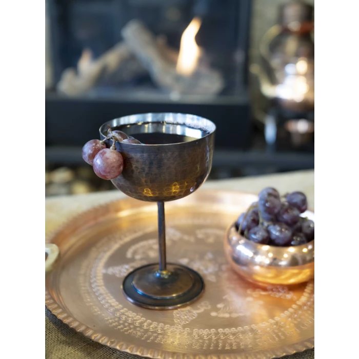 BAKIR ŞARAP KADEHİ ÇEKİÇ DÖVME OKSİTLİ RENK 2Lİ