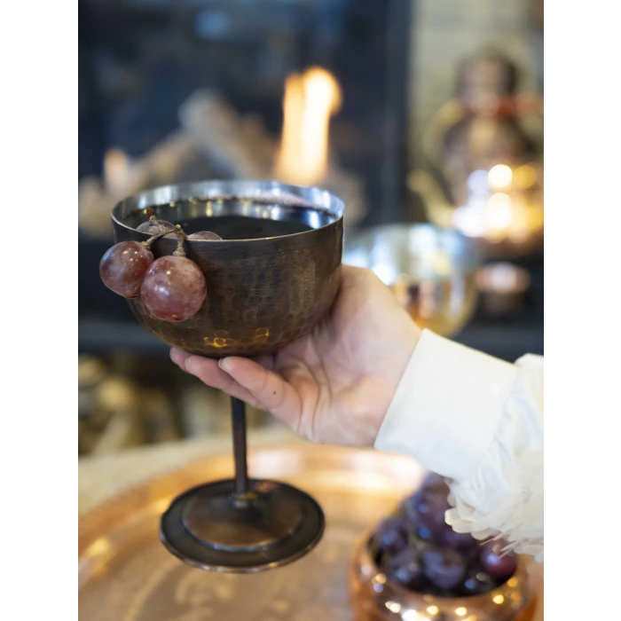 BAKIR ŞARAP KADEHİ ÇEKİÇ DÖVME OKSİTLİ RENK 2Lİ