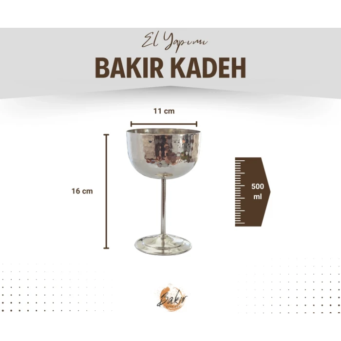 BAKIR ŞARAP KADEHİ ÇEKİÇ DÖVMELİ GÜMÜŞ RENK