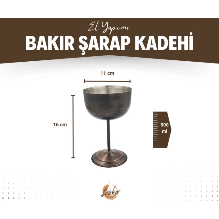 BAKIR ŞARAP KADEHİ OKSİTLİ BAKIR RENK (2 Lİ)