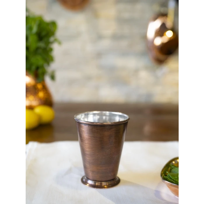 Bakır Bardak Kısa Şerbet Model Oksit Renk 2li
