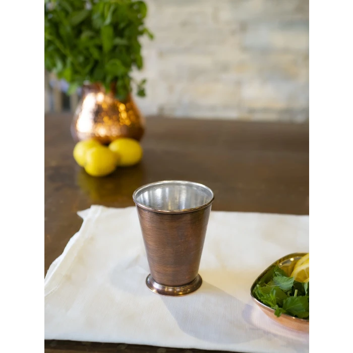 Bakır Bardak Kısa Şerbet Model Oksit Renk 2li