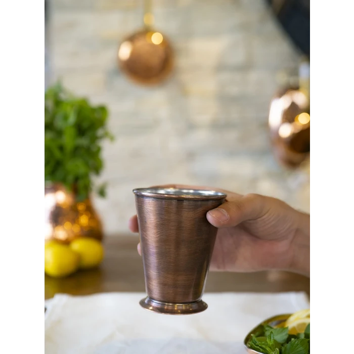 Bakır Bardak Kısa Şerbet Model Oksit Renk 2li