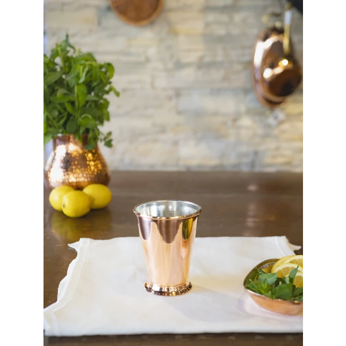 Bakır Bardak Kısa Şerbet Model Parlak Renk 2li