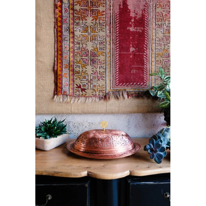 BAKIR SUNUMLUK KAPAKLI OYMA NAKIŞLI 35CM Mat Bakır