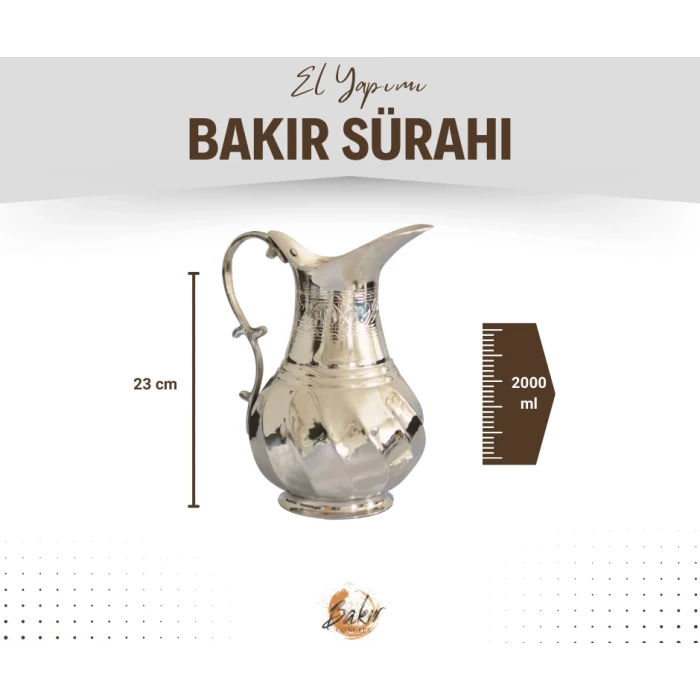 BAKIR SÜRAHİ ANTEP MODEL GÜMÜŞ RENK