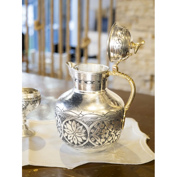 BAKIR SÜRAHİ OSMANLI MODEL OYMA NAKIŞ İŞLEME İÇ DIŞ KALAYLI