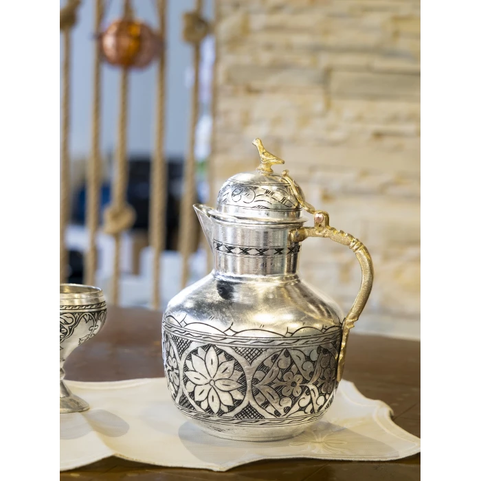 BAKIR SÜRAHİ OSMANLI MODEL OYMA NAKIŞ İŞLEME İÇ DIŞ KALAYLI