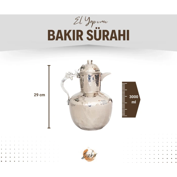 BAKIR SÜRAHİ OSMANLI MODEL GÜMÜŞ RENK