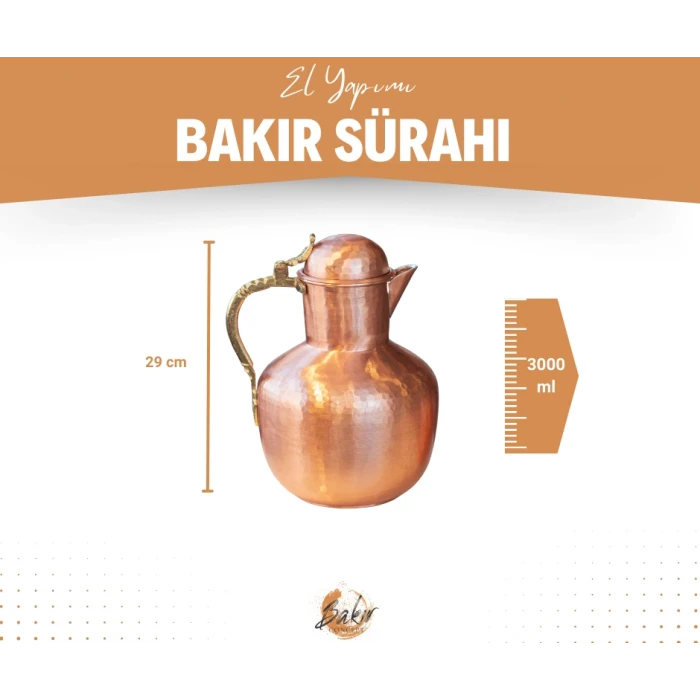 BAKIR SÜRAHİ OSMANLI MODEL MAT BAKIR RENK