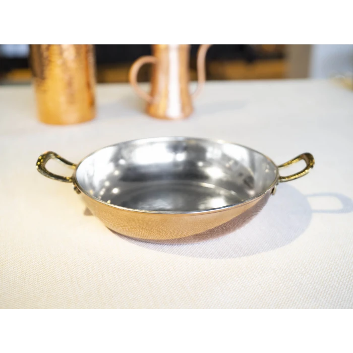 BAKIR TAVA ÇİFT KULPLU MODERN MODEL BAKIR RENK 16 CM