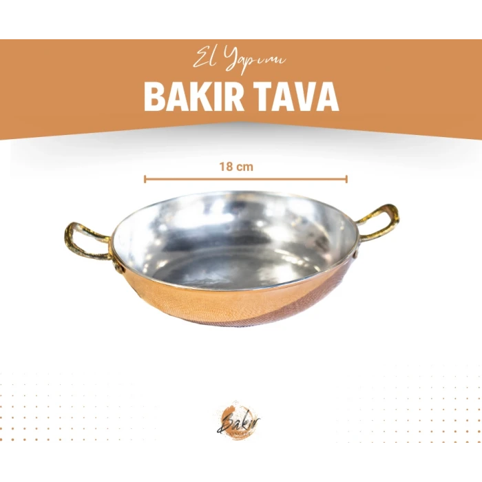 BAKIR TAVA ÇİFT KULPLU MODERN MODEL BAKIR RENK 18 CM