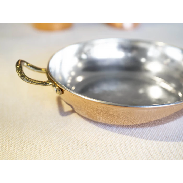 BAKIR TAVA ÇİFT KULPLU MODERN MODEL BAKIR RENK 18 CM