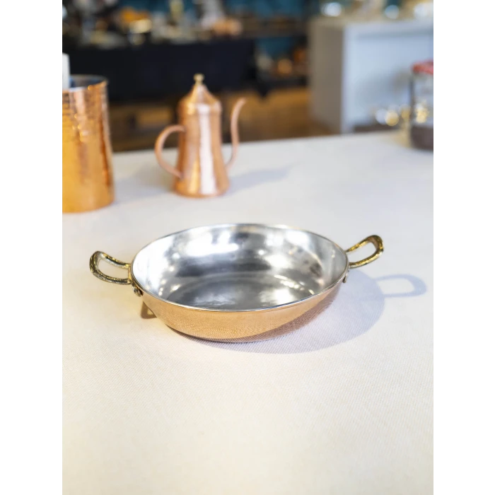 BAKIR TAVA ÇİFT KULPLU MODERN MODEL BAKIR RENK 18 CM