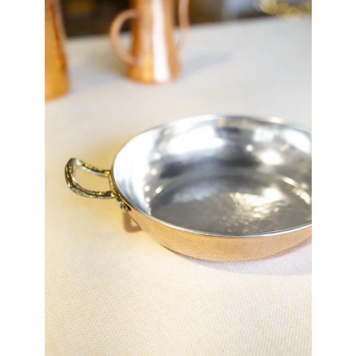 BAKIR TAVA ÇİFT KULPLU MODERN MODEL BAKIR RENK 22 CM