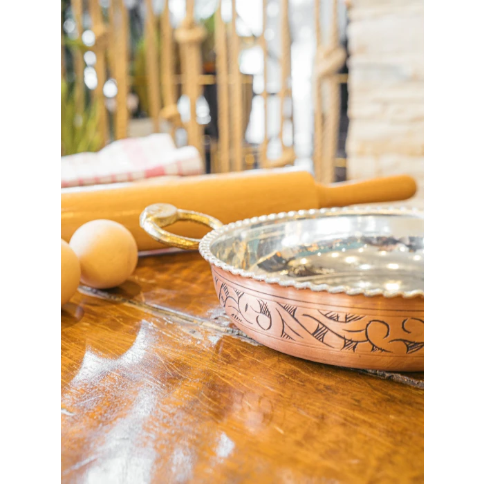 BAKIR TAVA OYMA NAKIŞLI FIRFIRLI TAVA MAT BAKIR RENK 17CM