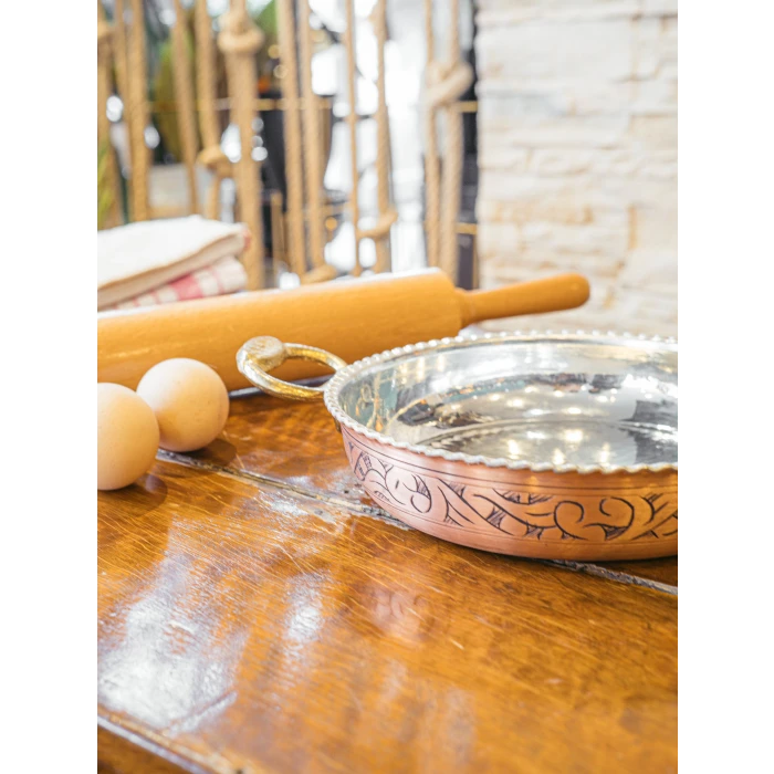 BAKIR TAVA OYMA NAKIŞLI FIRFIRLI TAVA MAT BAKIR RENK 21 CM