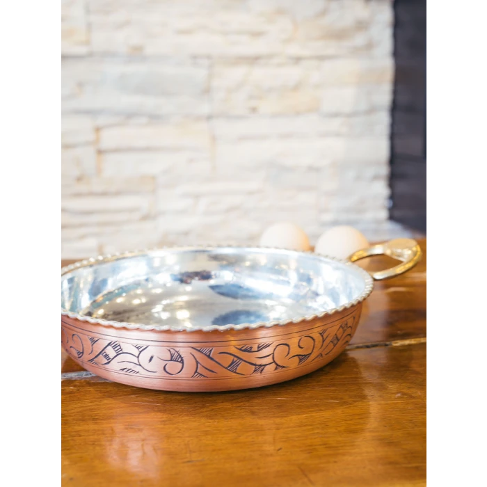 BAKIR TAVA OYMA NAKIŞLI FIRFIRLI TAVA MAT BAKIR RENK 23 CM