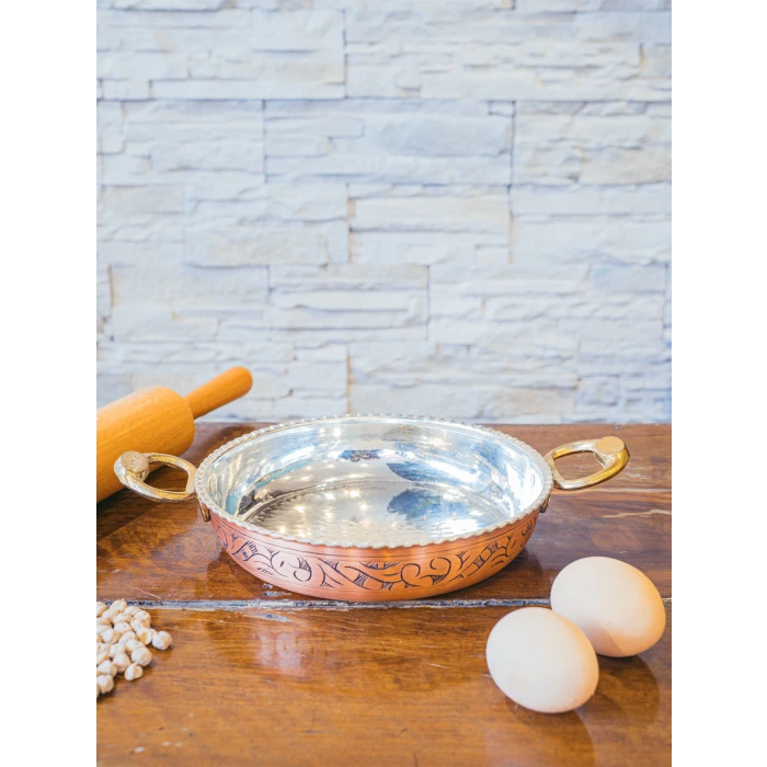 BAKIR TAVA OYMA NAKIŞLI FIRFIRLI TAVA MAT BAKIR RENK 23 CM