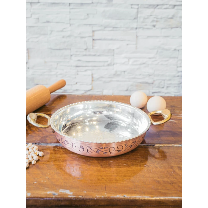 BAKIR TAVA OYMA NAKIŞLI FIRFIRLI TAVA MAT BAKIR RENK 25 CM