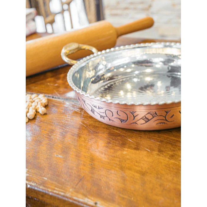 BAKIR TAVA OYMA NAKIŞLI FIRFIRLI TAVA MAT BAKIR RENK 25 CM