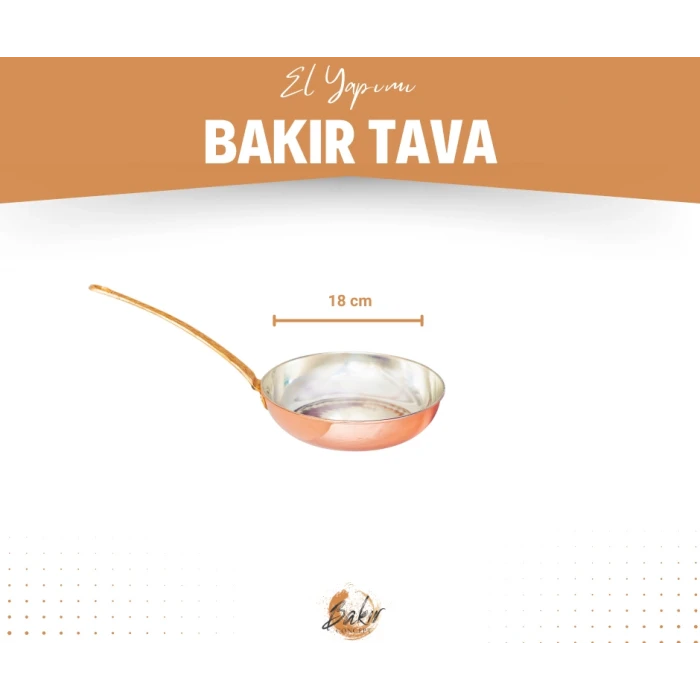 BAKIR TAVA UZUN KULPLU MODERN PARLAK BAKIR RENK 18CM