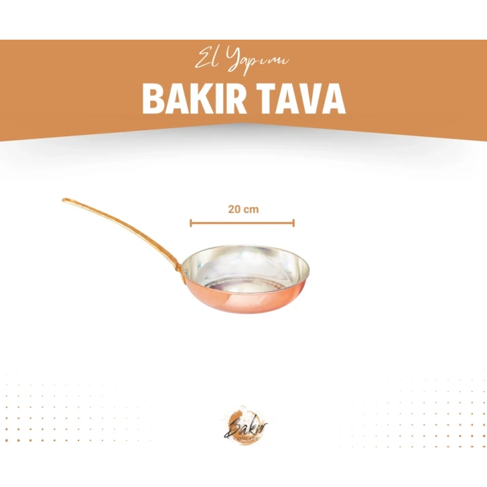 BAKIR TAVA UZUN KULPLU MODERN PARLAK RENK 20CM