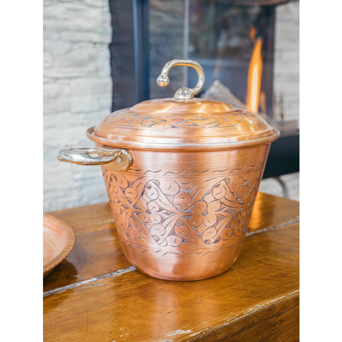 BAKIR TENCERE İŞLEMELİ BÜYÜK MODEL 22 CM