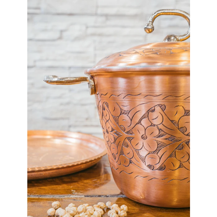 BAKIR TENCERE İŞLEMELİ BÜYÜK MODEL 22 CM