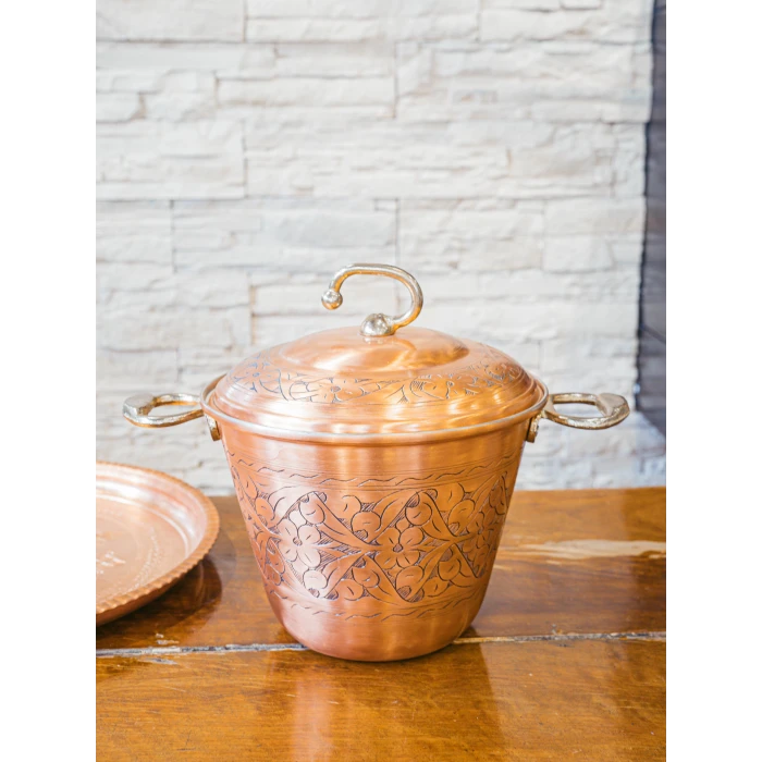 BAKIR TENCERE İŞLEMELİ BÜYÜK MODEL 22 CM