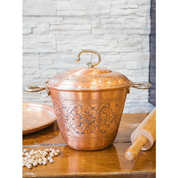 BAKIR TENCERE İŞLEMELİ BÜYÜK MODEL 22 CM