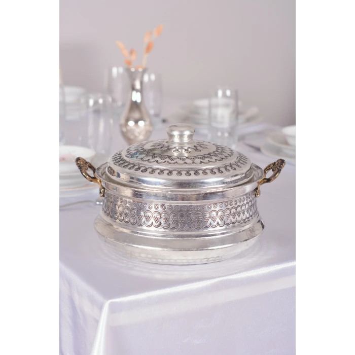 BAKIR TENCERE MARDİN İŞLEMELİ MODEL 3 LİTRE GÜMÜŞ RENK