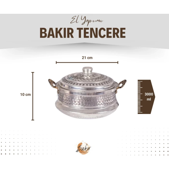 BAKIR TENCERE MARDİN İŞLEMELİ MODEL 3 LİTRE GÜMÜŞ RENK