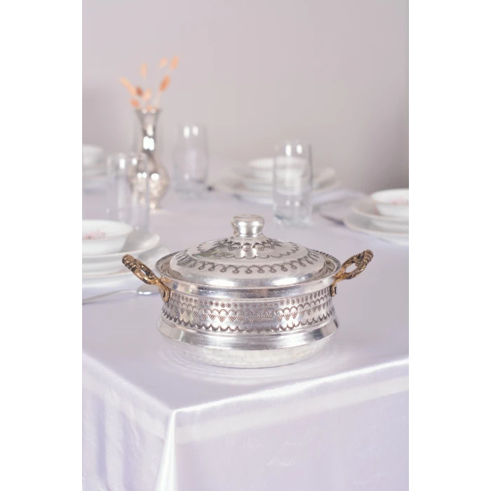 BAKIR TENCERE MARDİN İŞLEMELİ MODEL 3 LİTRE GÜMÜŞ RENK