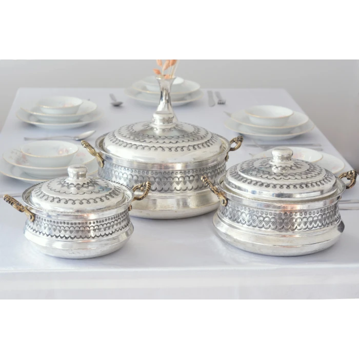 BAKIR TENCERE MARDİN İŞLEMELİ MODEL 3 LİTRE GÜMÜŞ RENK