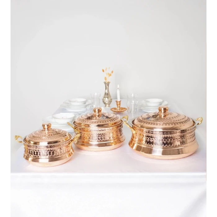 BAKIR TENCERE SETİ MARDİN İŞLEMELİ MODEL BAKIR RENK