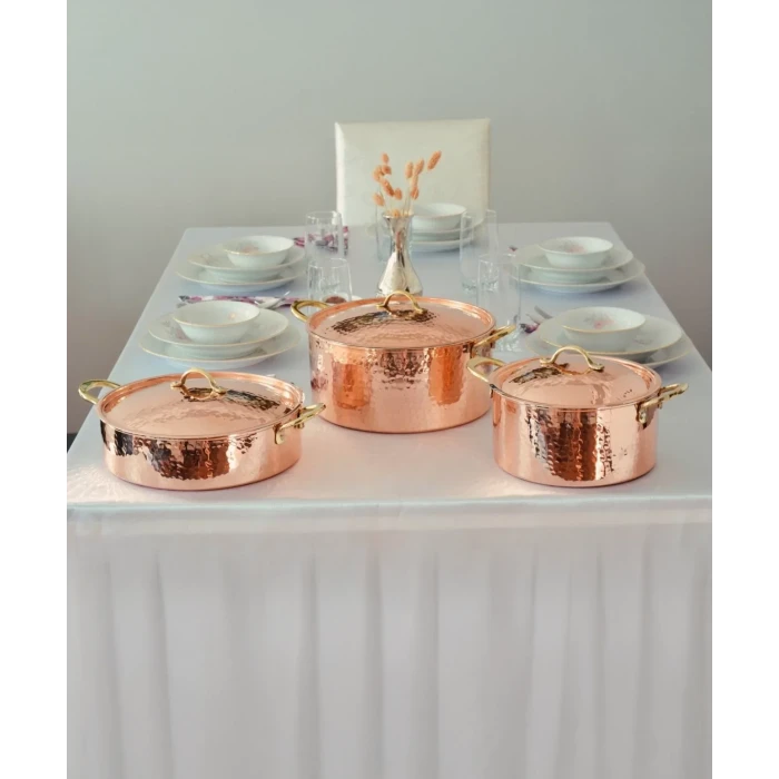 BAKIR TENCERE SETİ MODERN TASARIM BAKIR RENK