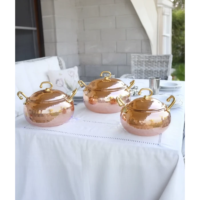 BAKIR TENCERE SETİ TOMBUL MODEL