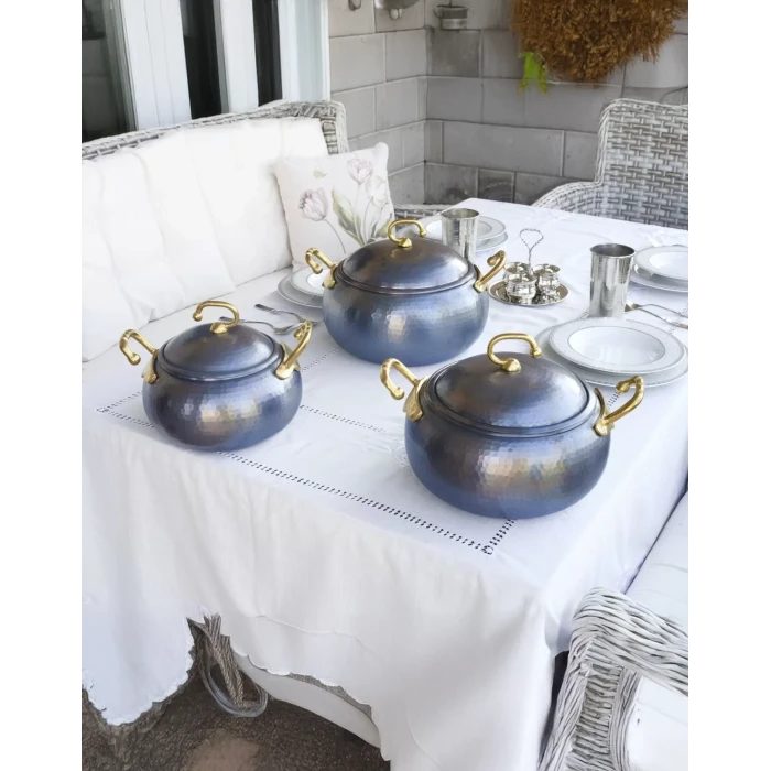 BAKIR TENCERE SETİ TOMBUL MODEL OKSİT RENK