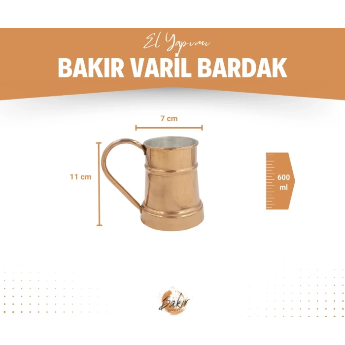 BAKIR KUPA BARDAK VARİL MODEL (2li) PARLAK BAKIR RENK