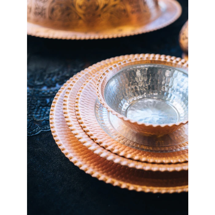 BAKIR YEMEK TAKIMI DAR KIVRIMLI MODEL MAT RENK (6 KİŞİLİK)