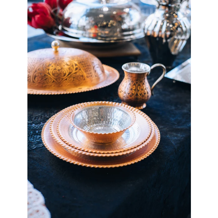 BAKIR YEMEK TAKIMI DAR KIVRIMLI MODEL MAT RENK (6 KİŞİLİK)